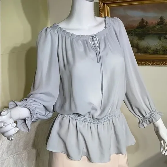 Jacob Soft Grey Peasant Style Light Blouse - Picture 4 of 9